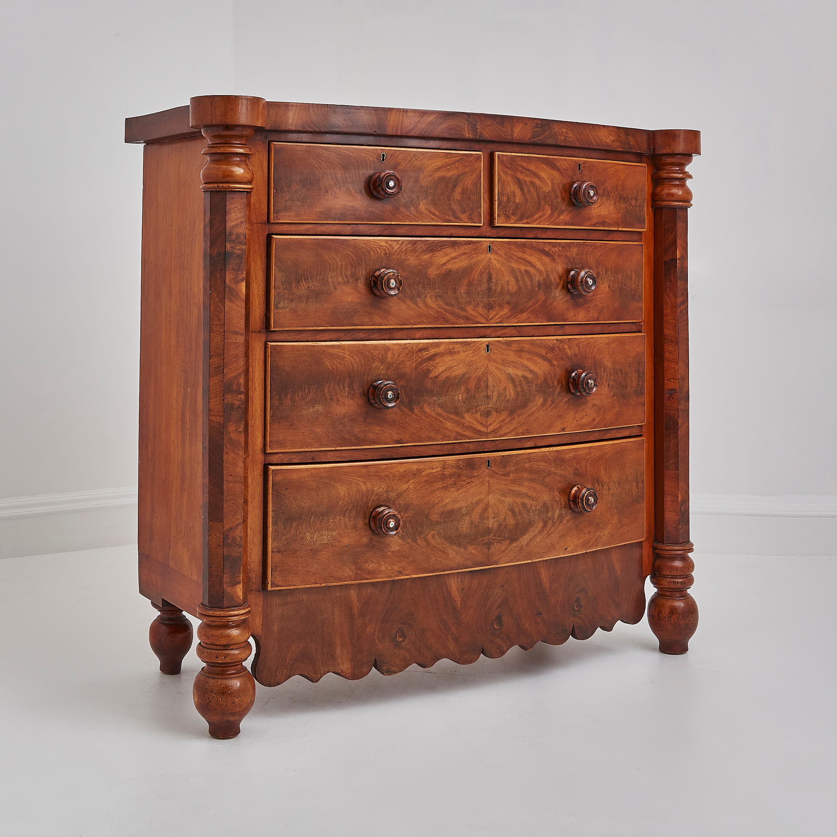 British Antique Flame Mahogany Chest of Drawers