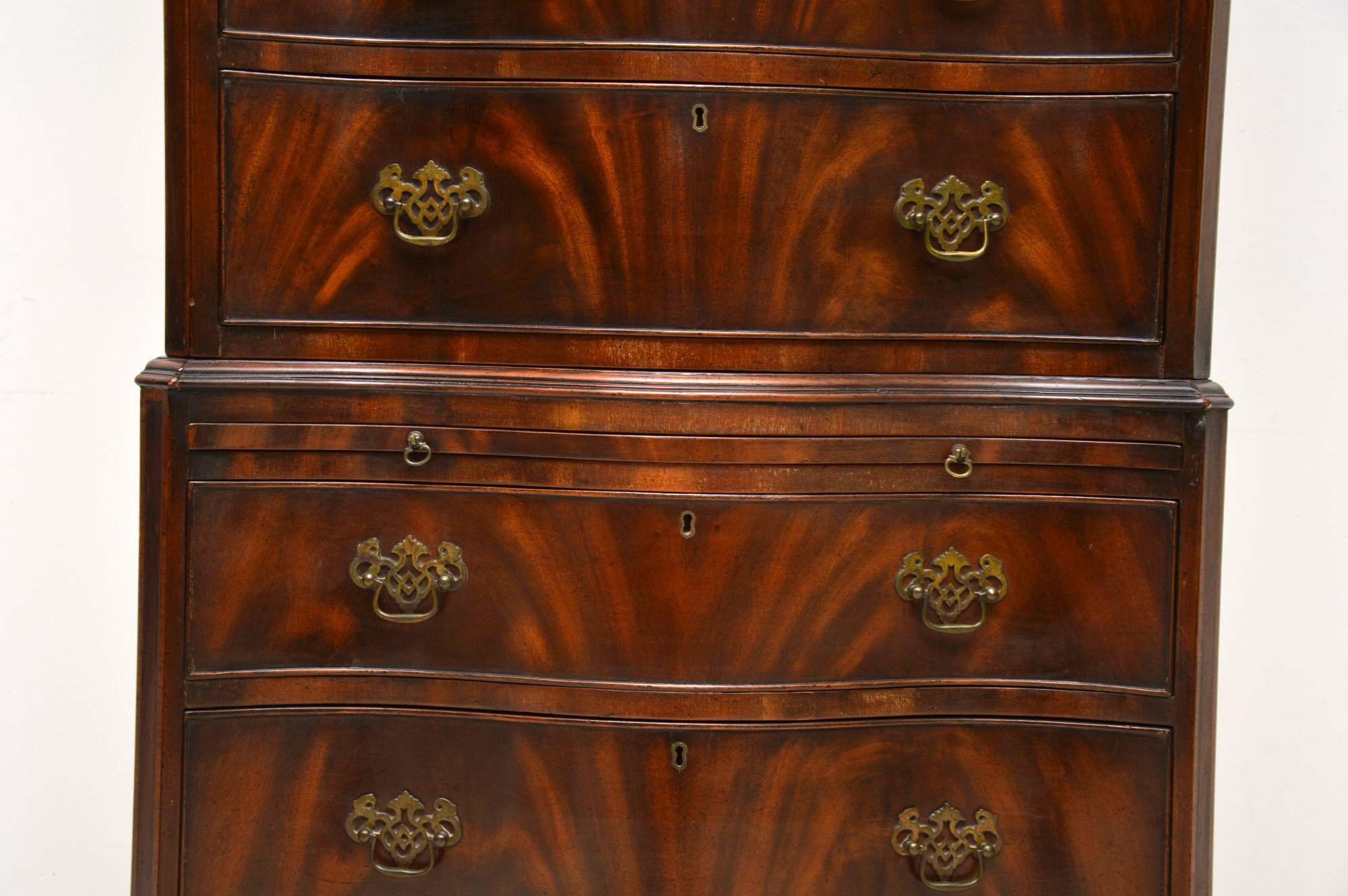 Antique Flame Mahogany Chest on Chest In Good Condition In London, GB