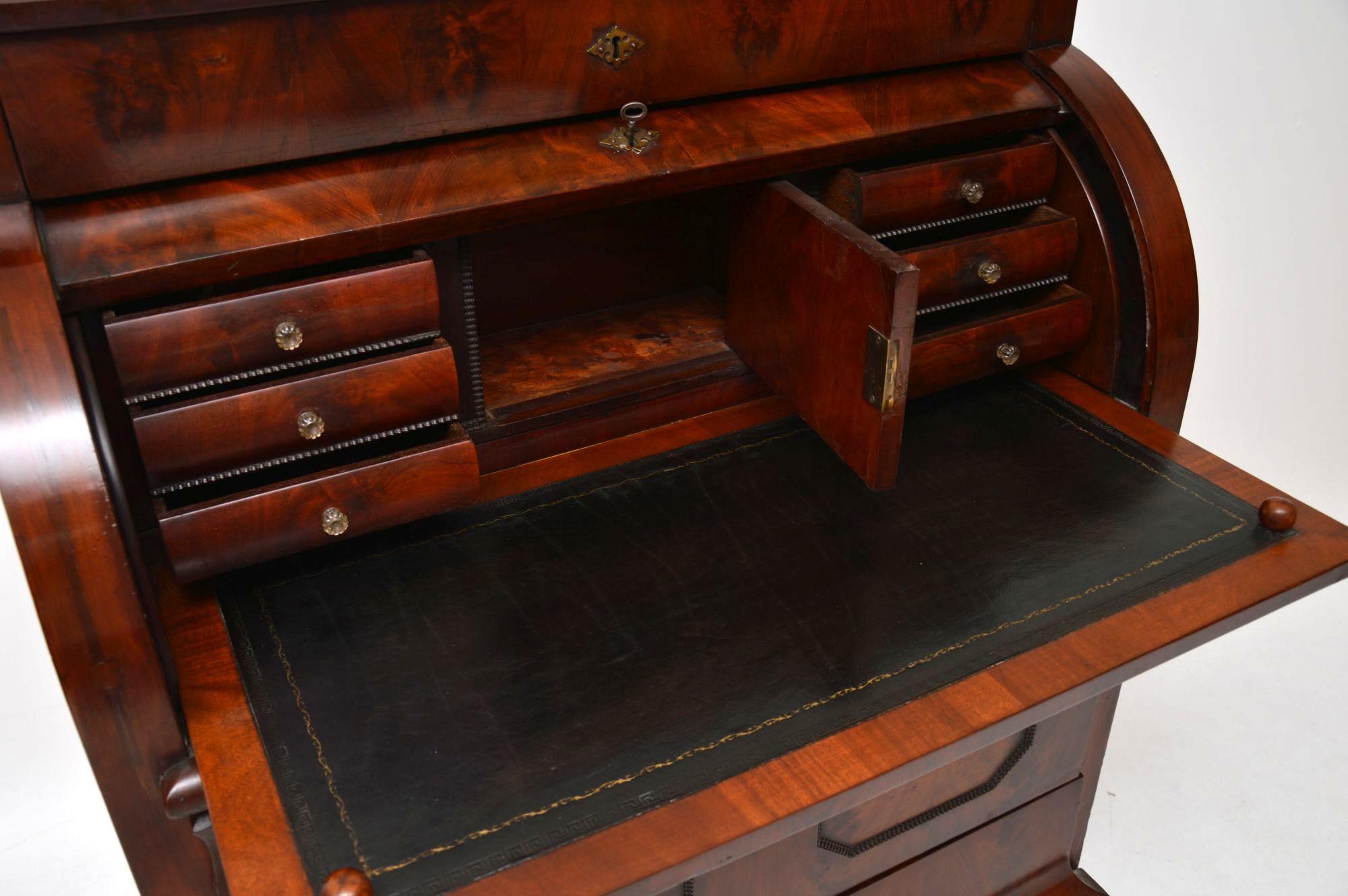 Antique Flame Mahogany Cylinder Top Bureau 1