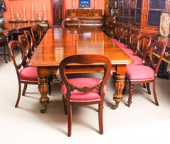 Antique Flame Mahogany Dining Table 19th Century & 12 Balloon Back Chairs