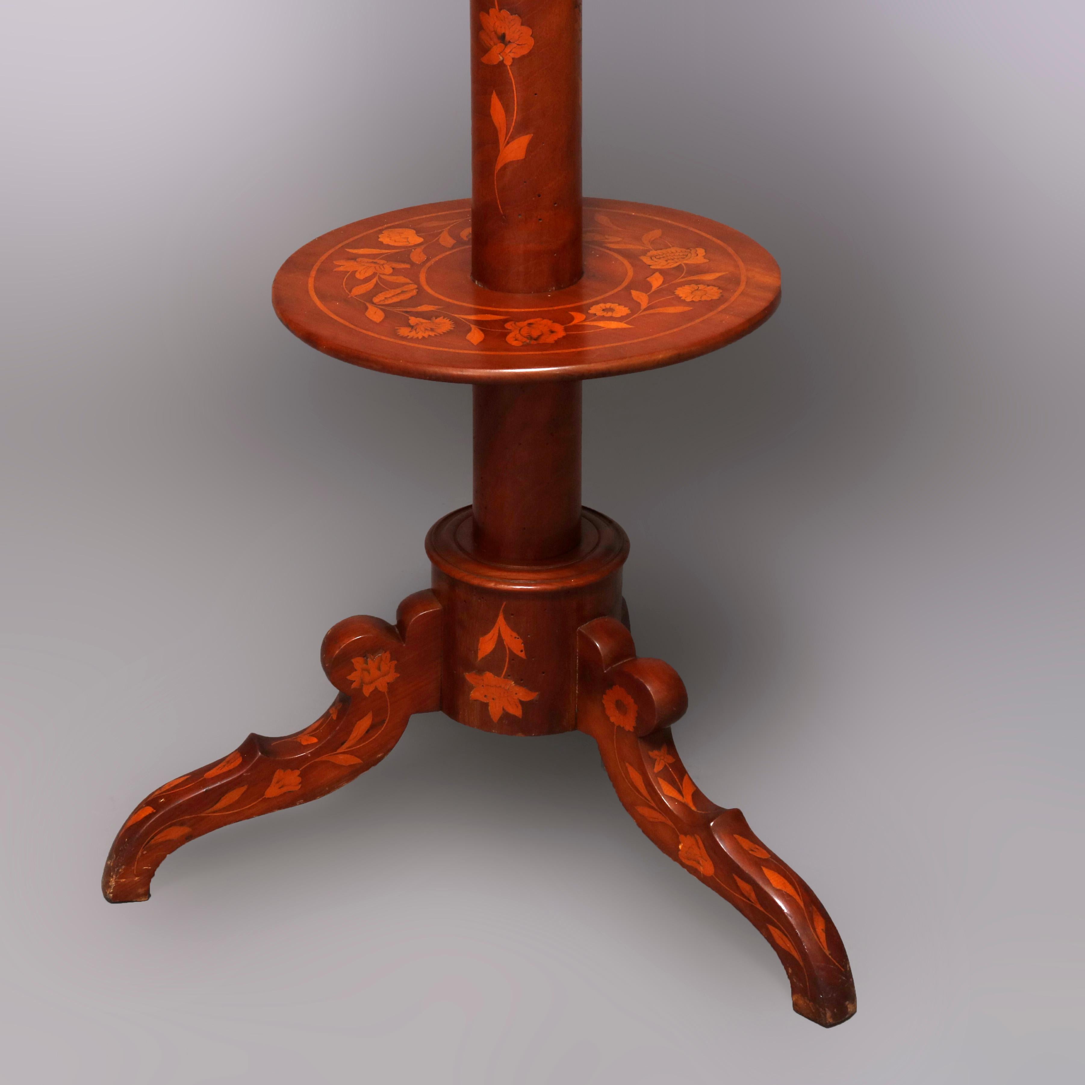 Antique Flame Mahogany Dutch Marquetry Satinwood Inlaid Shaving Stand 5