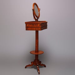 Antique Flame Mahogany Dutch Marquetry Satinwood Inlaid Shaving Stand