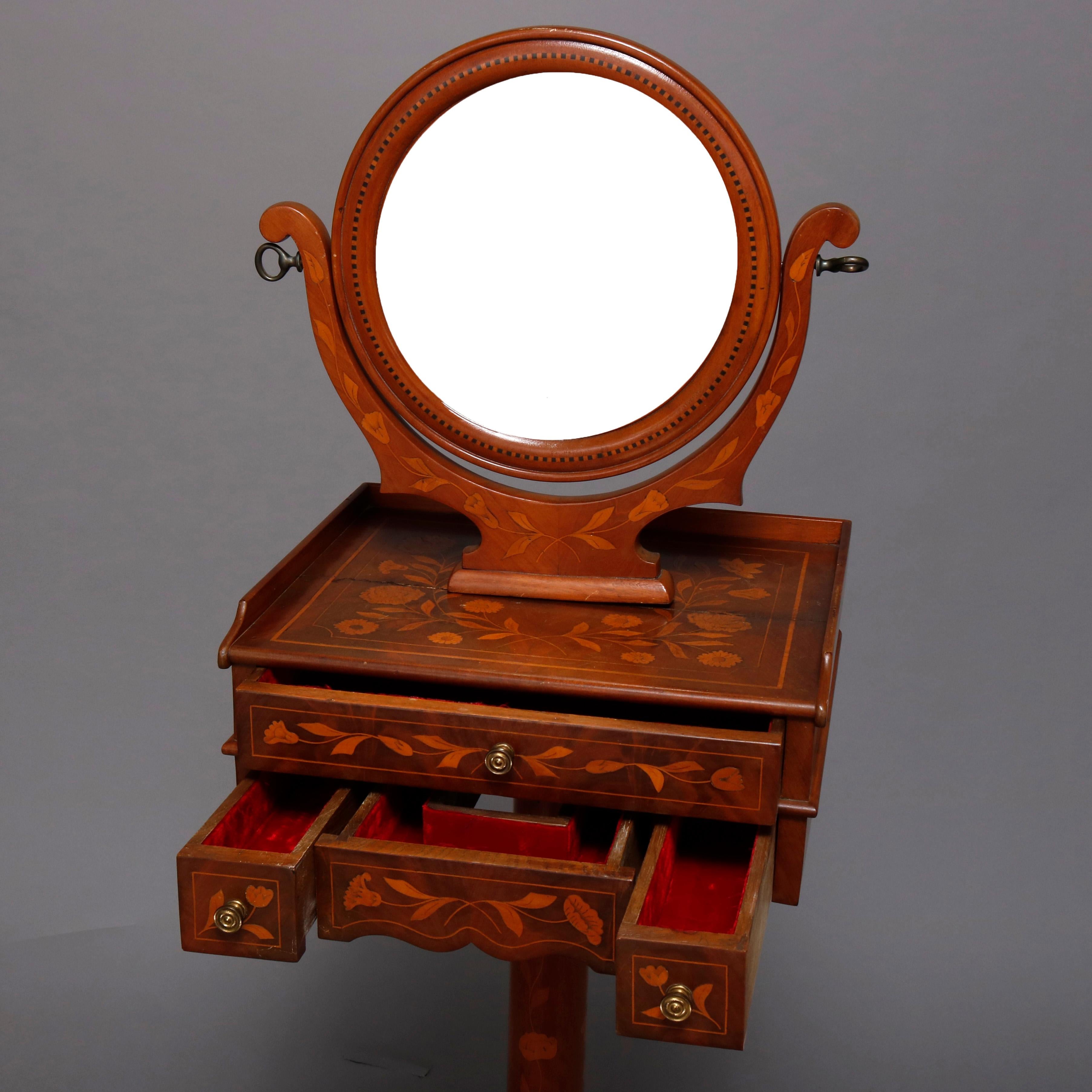 Antique Flame Mahogany Dutch Marquetry Satinwood Inlaid Shaving Stand In Good Condition In Big Flats, NY