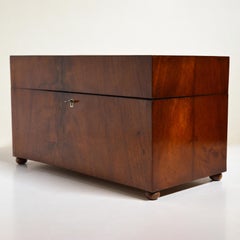 Antico scrigno da tè in legno in mogano impero a fiamma del XIX secolo