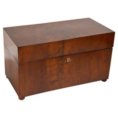 Antigua caja de madera de caoba flameada para el té del Imperio Siglo XIX