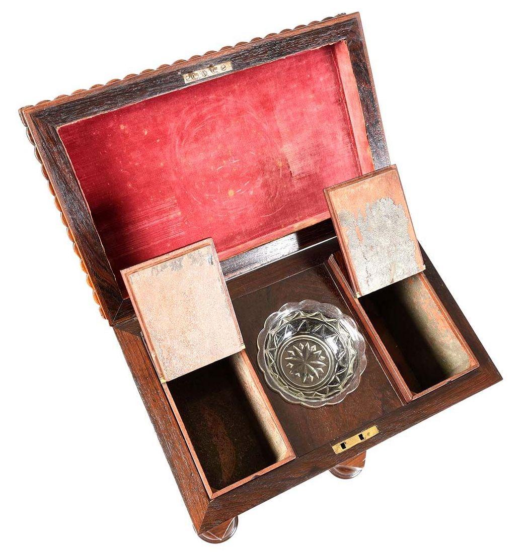 19th Century Antique Flame Mahogany English Regency Tea Poy Gillows Lancaster Tea Caddy 19 Ct