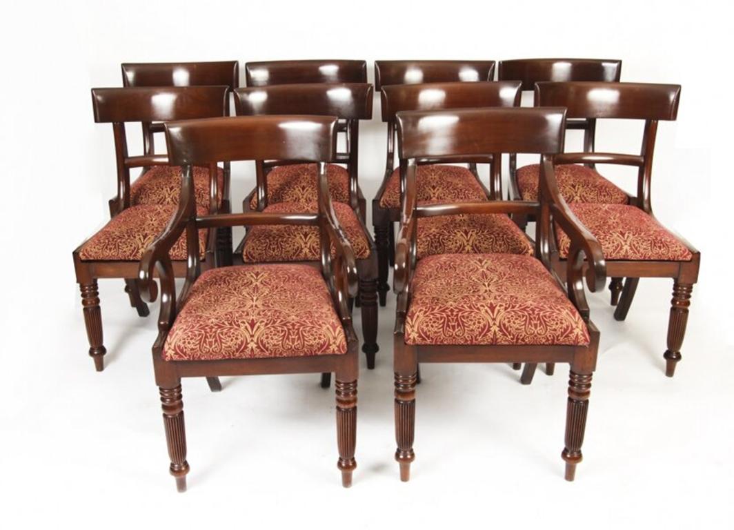 Antique Flame Mahogany Extending Dining Table & 10 Chairs 19th Century 8