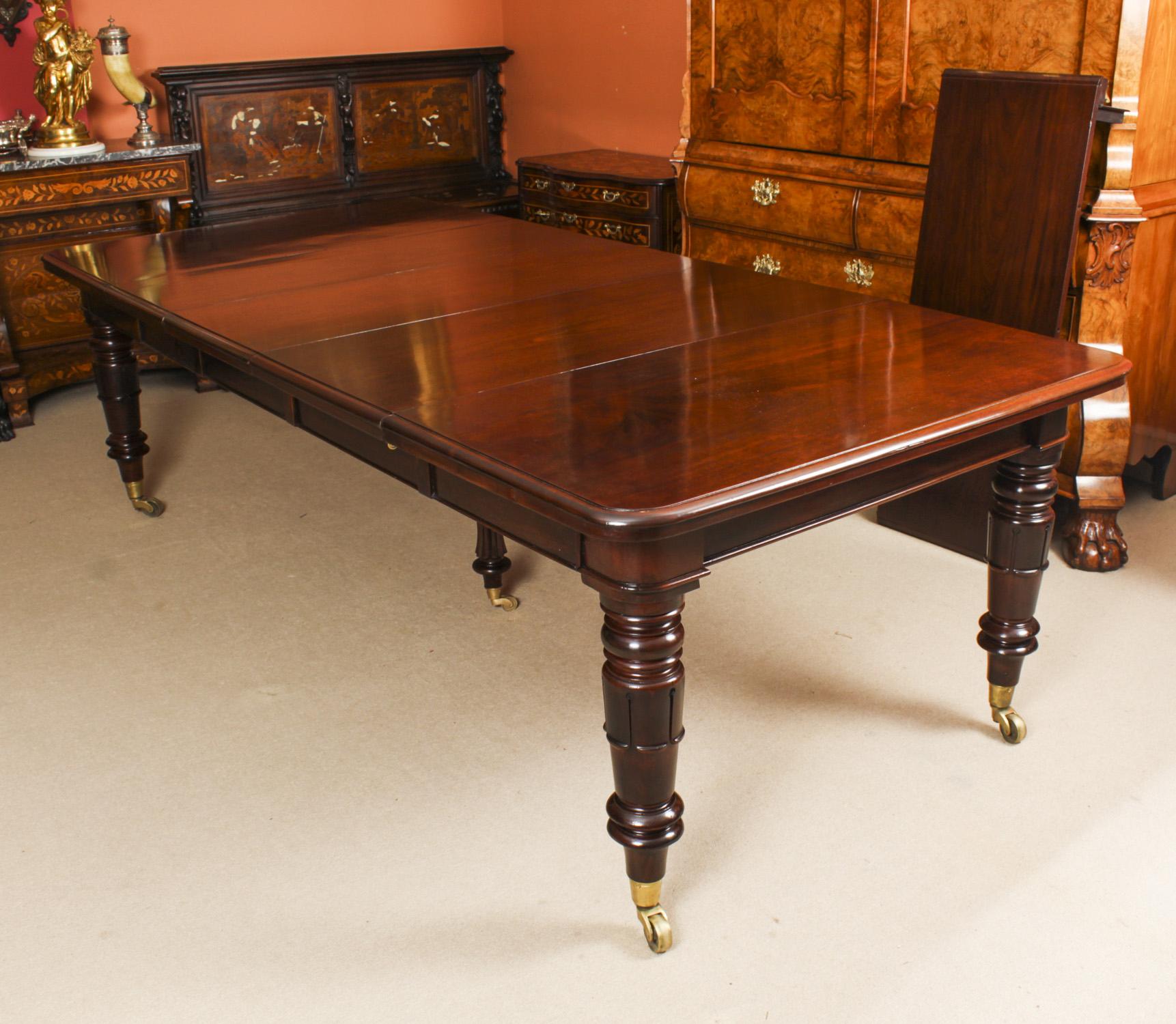 English Antique Flame Mahogany Extending Dining Table & 10 Chairs 19th Century