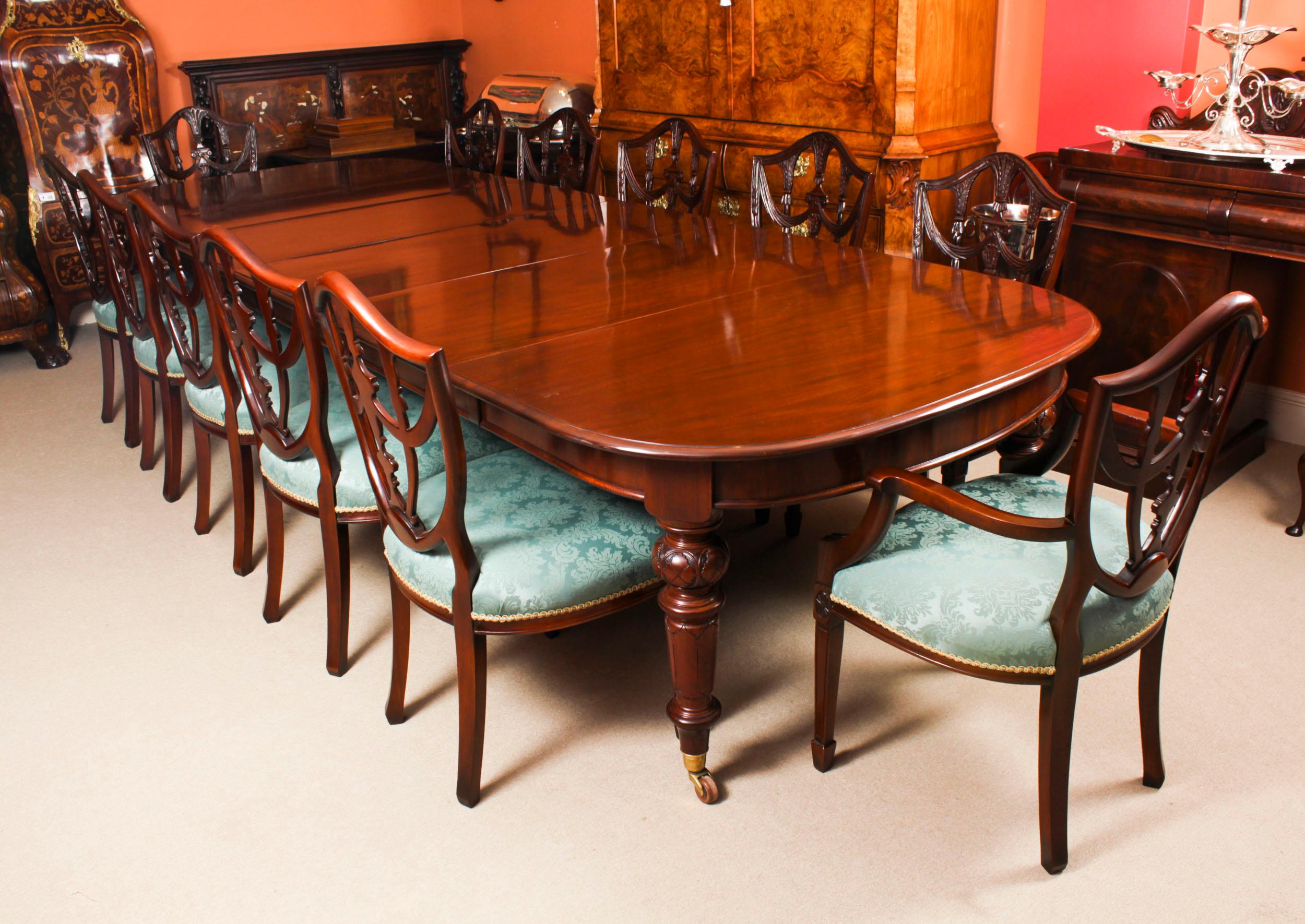 Antique Flame Mahogany Extending Dining Table & 12 ShieldBack Chairs 16