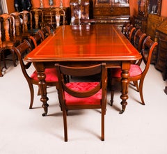 Antique Flame Mahogany Extending Dining Table 19th C & 10 Swag Back Chairs