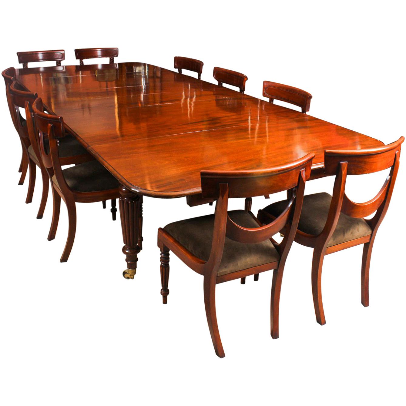 Antique Flame Mahogany Extending Dining Table 19th Century and 10 Chairs