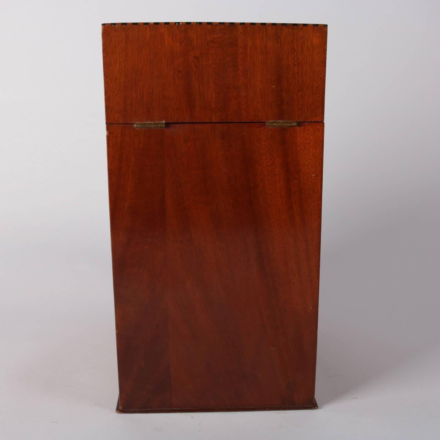 Antique Flame Mahogany Federal Banded, Ebonized and Inlaid Knife Box, circa 1830 In Good Condition In Big Flats, NY