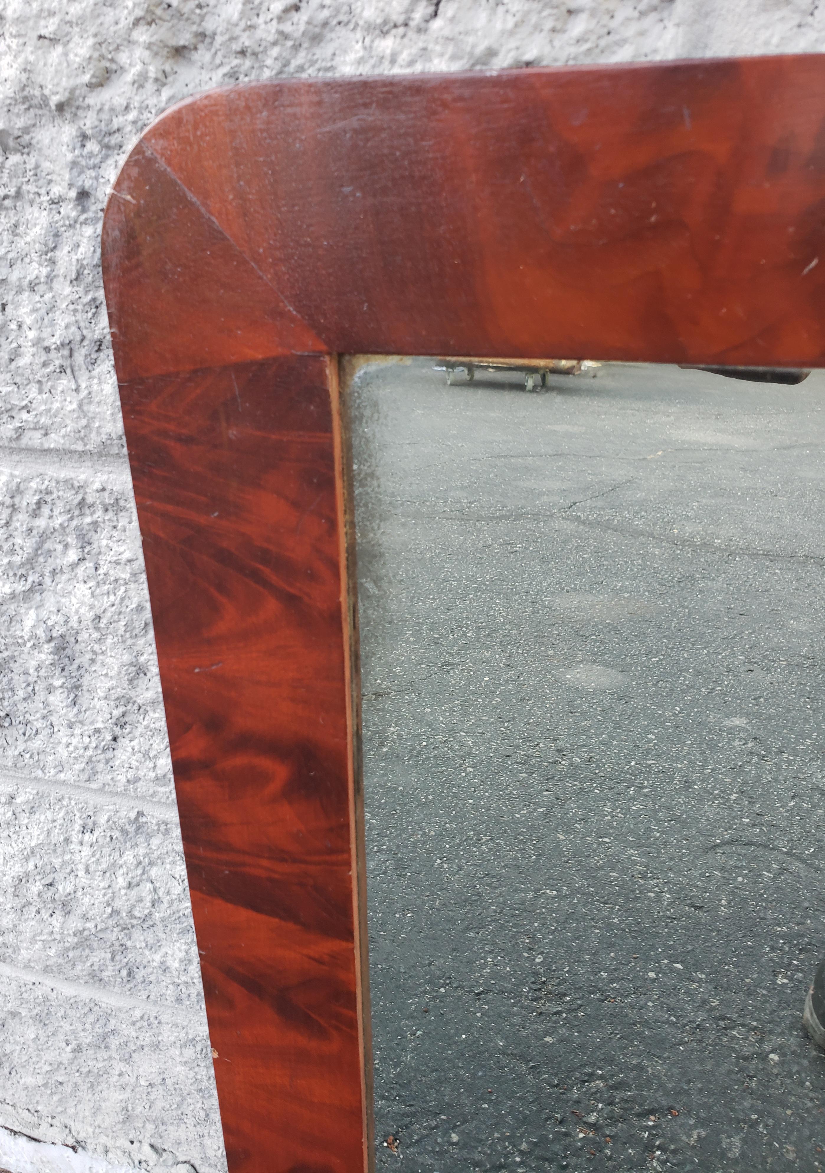American Antique Flame Mahogany Frame Wall Mirror, Circa 1870s For Sale