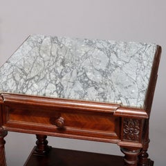 Antique Flame Mahogany French Marble Top Side Cabinets, circa 1890
