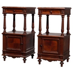 antique marble top cabinet Antique Flame Mahogany French Marble Top Side Cabinets, circa 1890