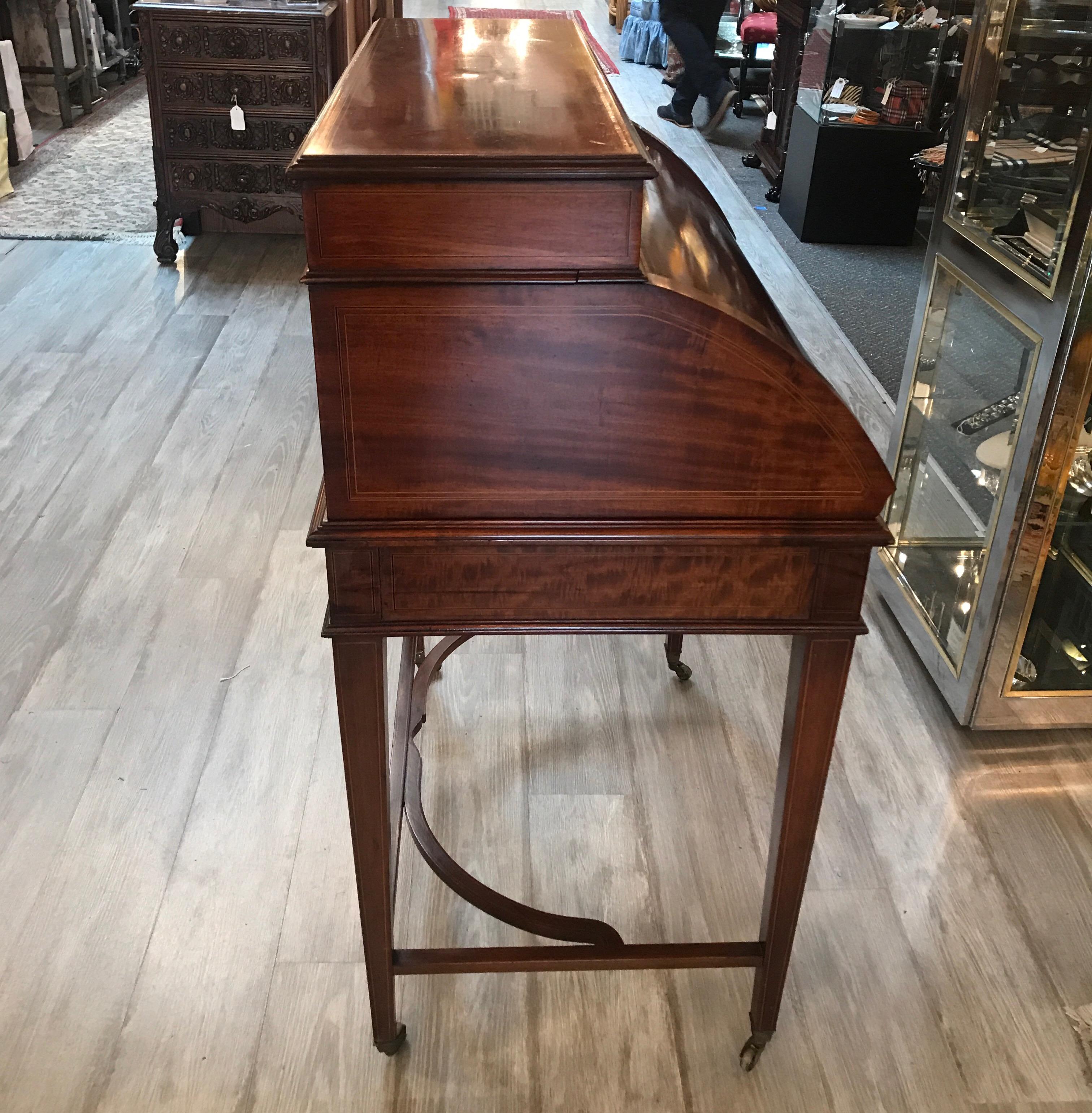 Early 20th Century Antique Flame Mahogany Inlaid Fall Front Desk with Inlay