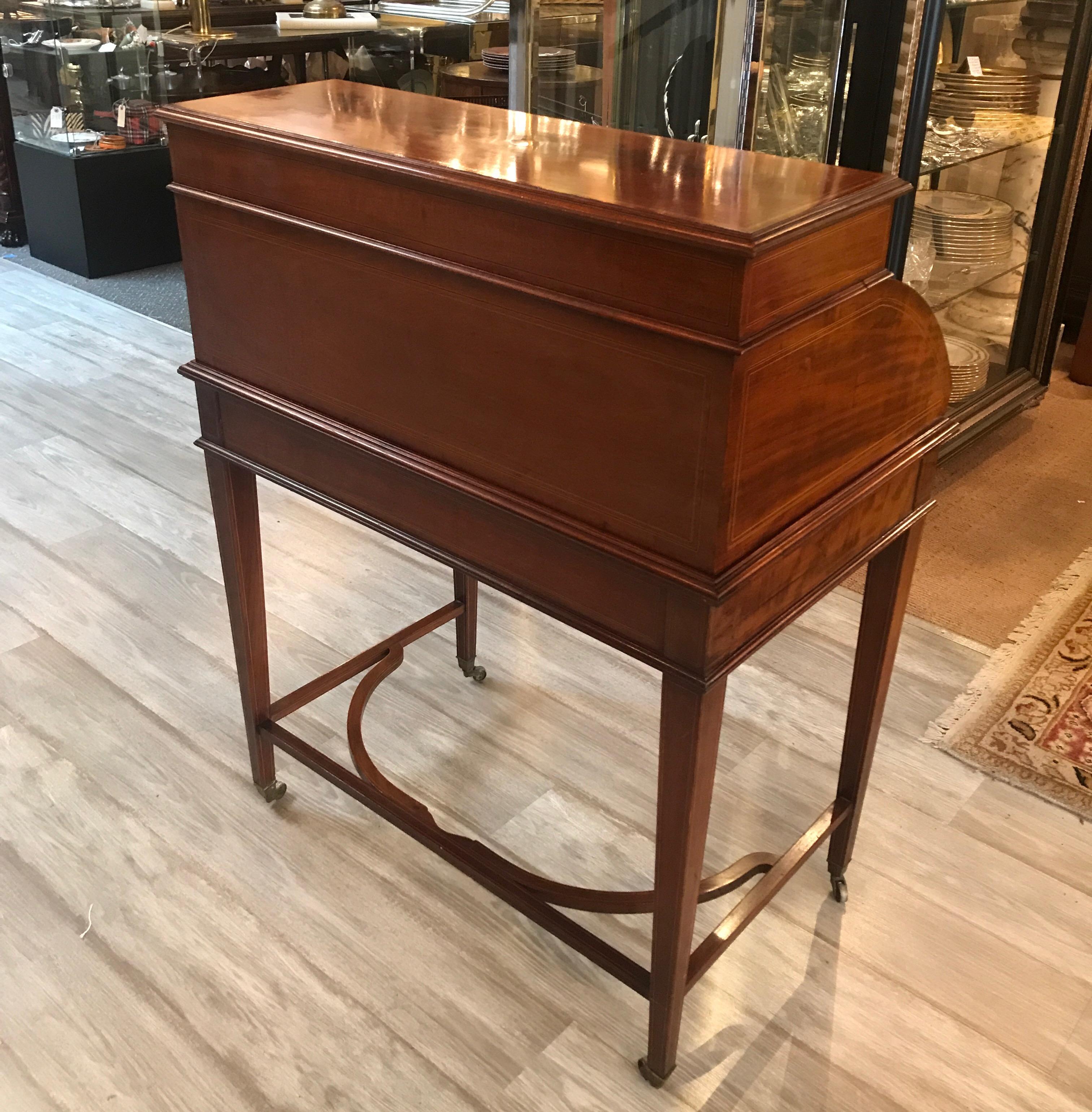 Ebony Antique Flame Mahogany Inlaid Fall Front Desk with Inlay
