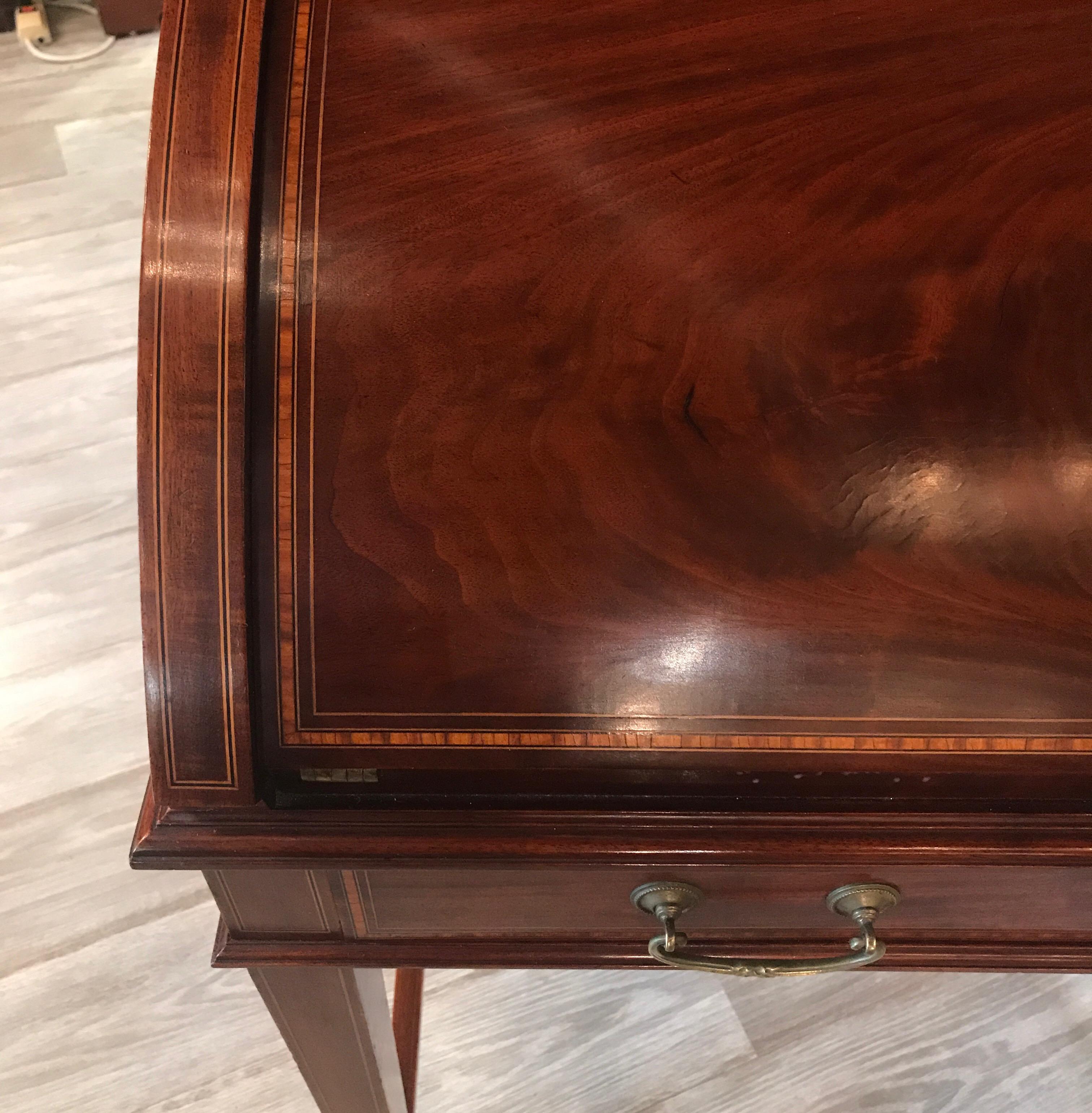 Antique Flame Mahogany Inlaid Fall Front Desk with Inlay 1