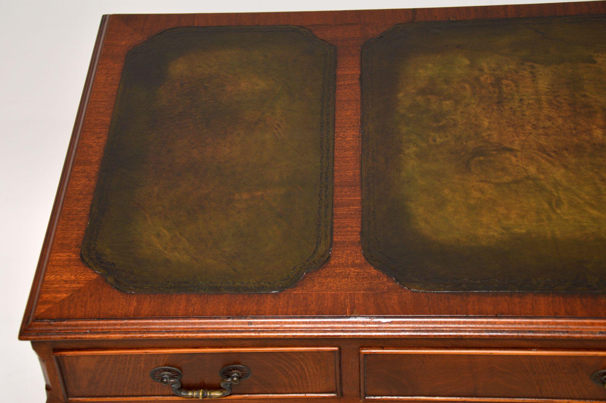 Antique Flame Mahogany Leather Top Pedestal Desk 1