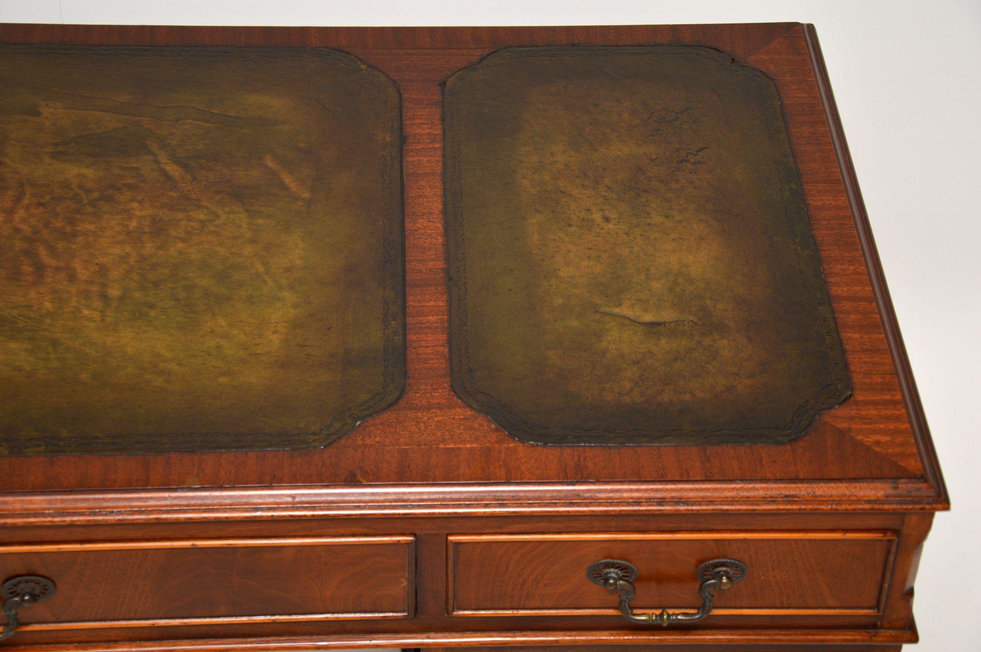 Antique Flame Mahogany Leather Top Pedestal Desk 2