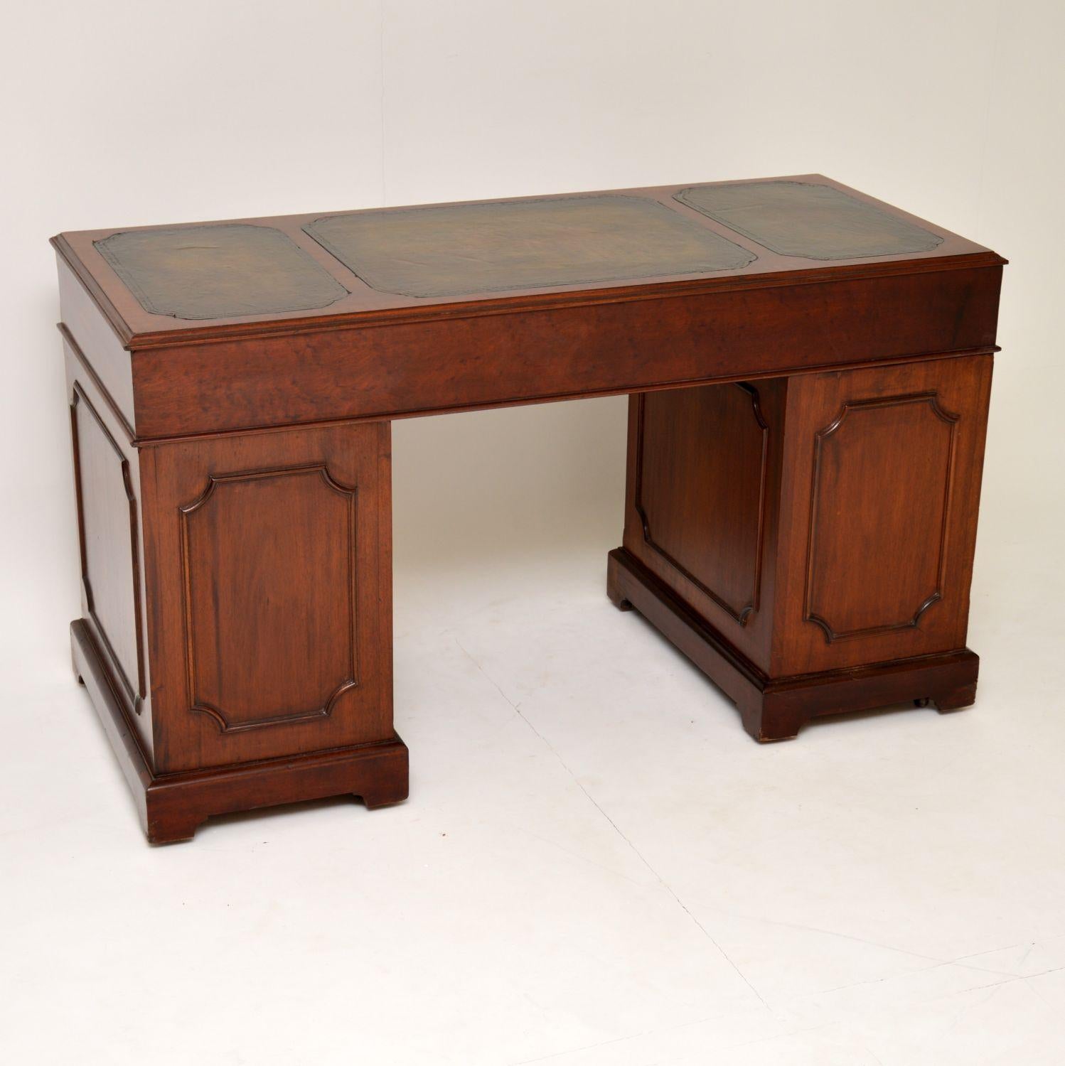 Antique Flame Mahogany Leather Top Pedestal Desk 3