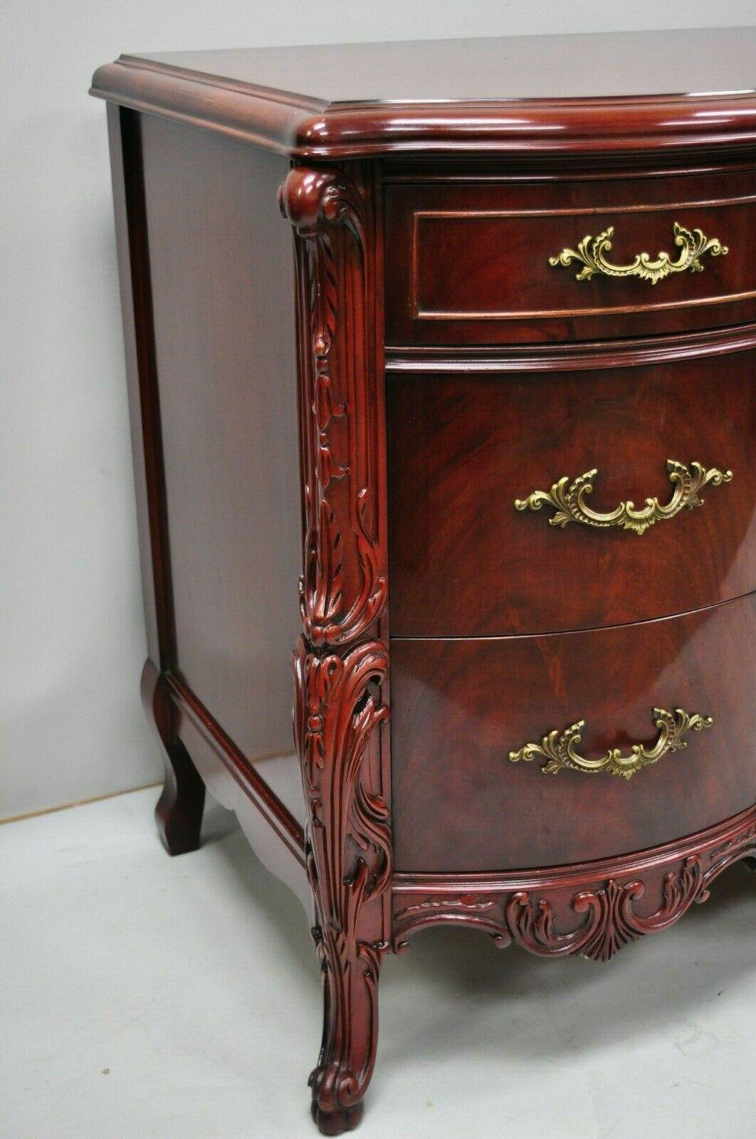 American Antique Flame Mahogany Long Triple Dresser Serpentine Carved 