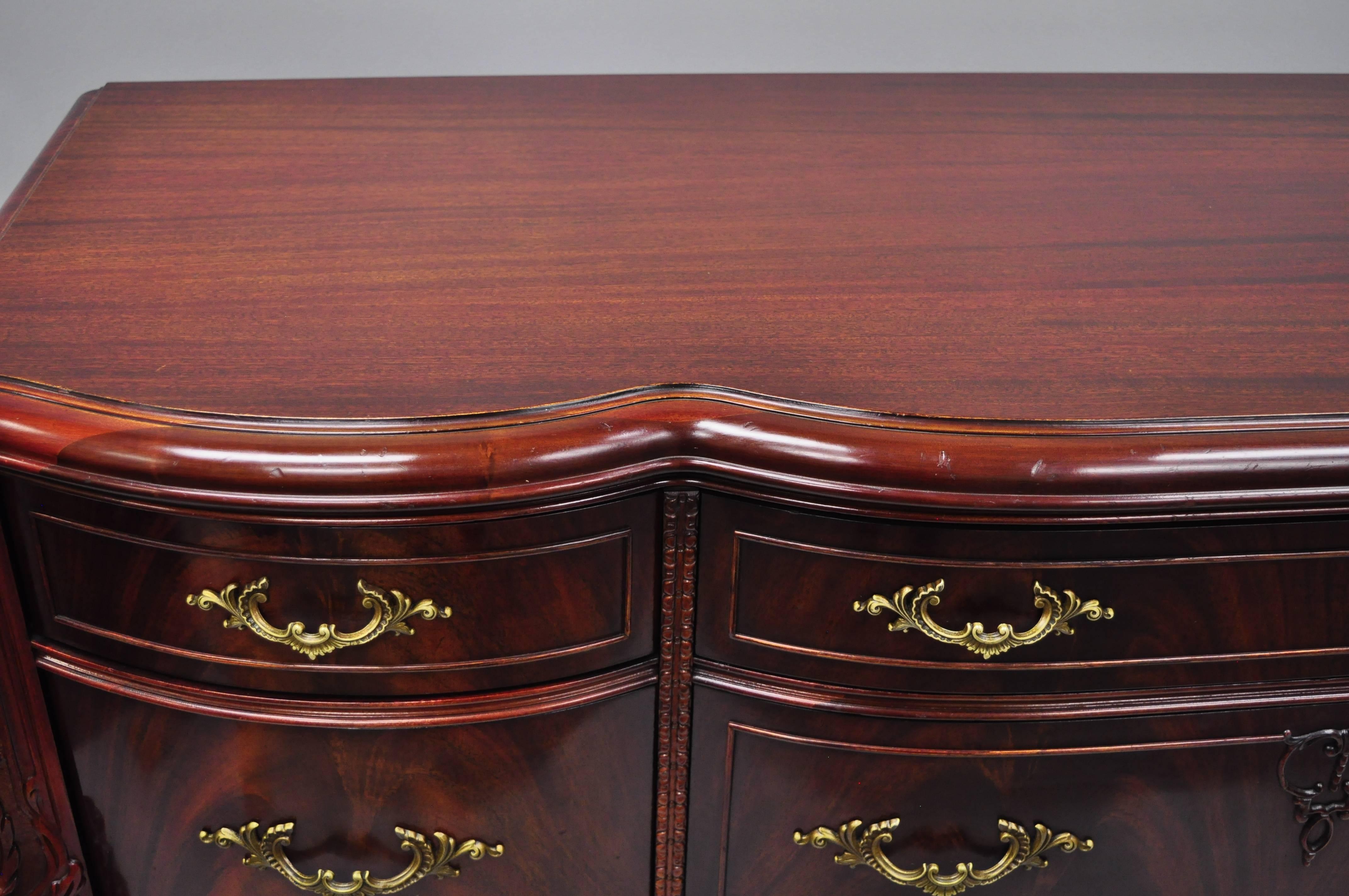 Antique Flame Mahogany Long Triple Dresser Serpentine Carved 