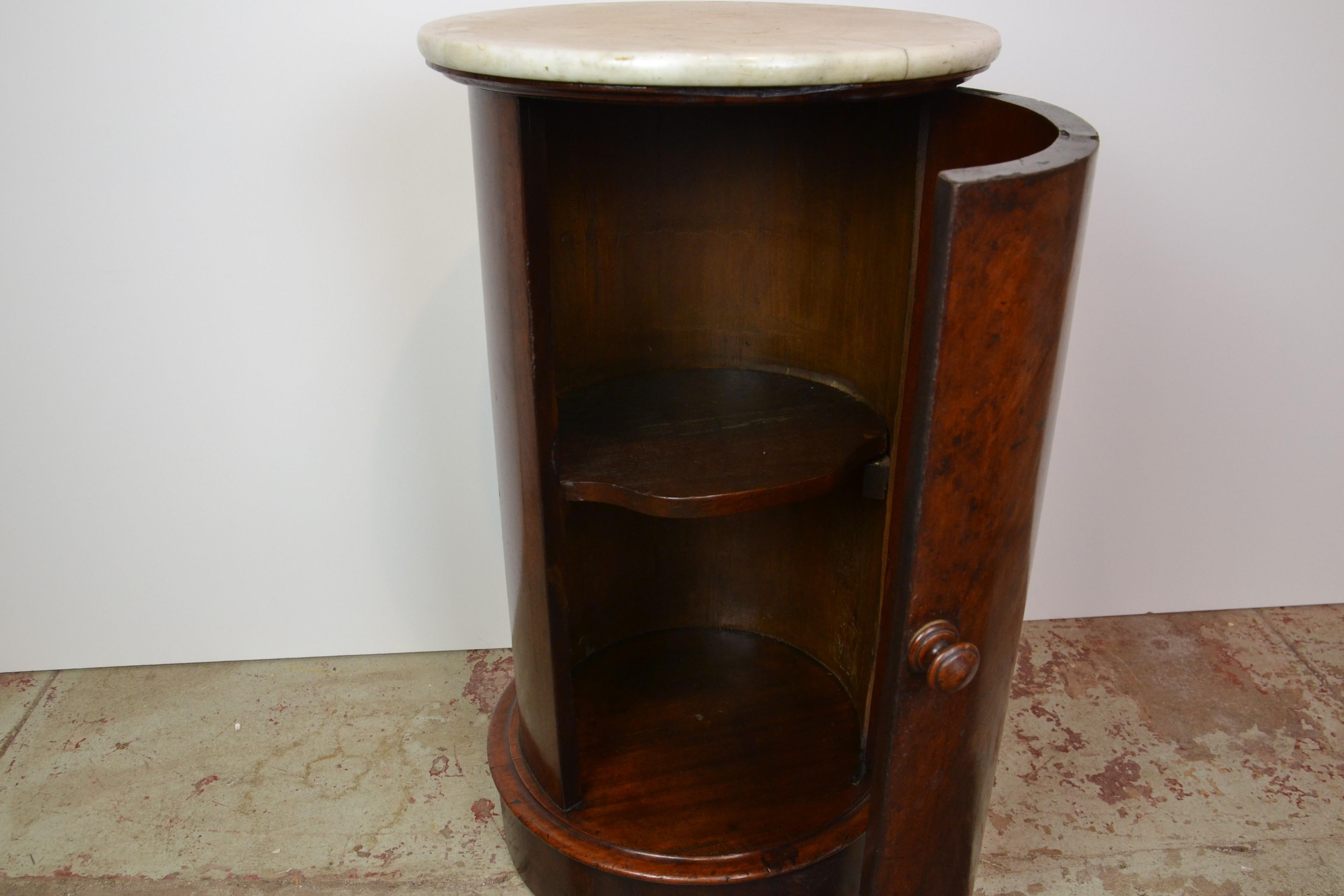 Antique Flame Mahogany Marble Top Nightstand In Good Condition In Pomona, CA