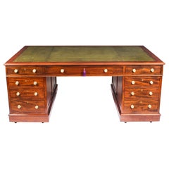 Antique Flame Mahogany Partners Pedestal Desk by Edwards & Roberts 19th Century