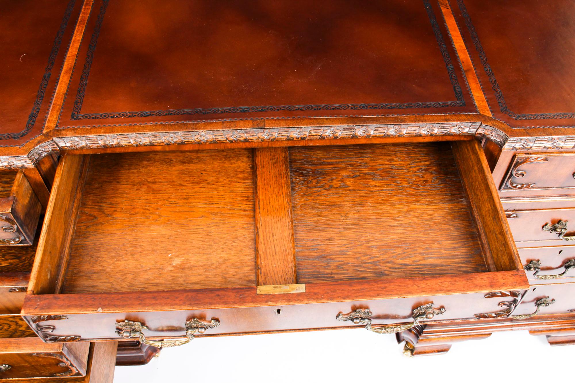 Antique Flame Mahogany Partners Pedestal Desk George III Revival 19th Century 7