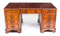 Antique Flame Mahogany Partners Pedestal Desk George III Revival 19th Century