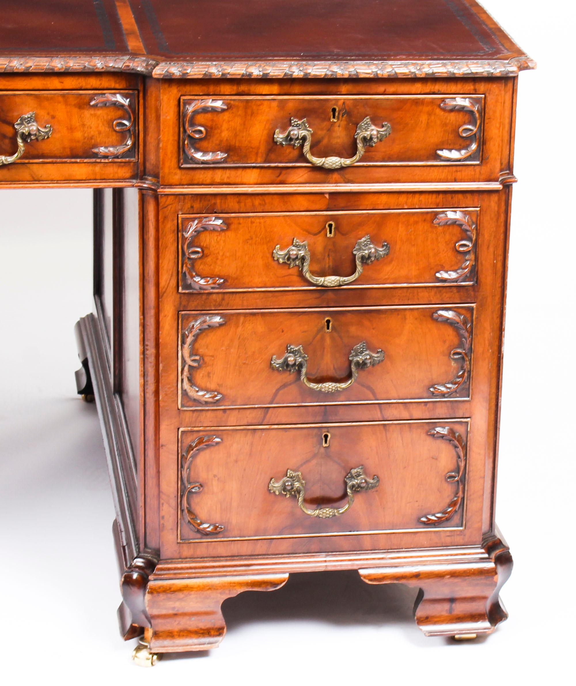 Late 19th Century Antique Flame Mahogany Partners Pedestal Desk George III Revival 19th Century