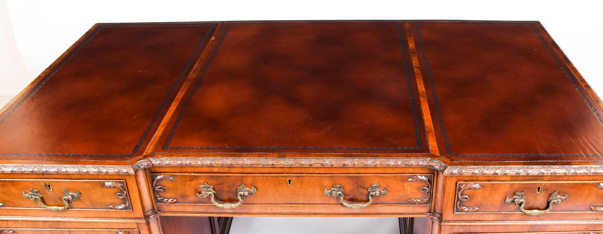 Antique Flame Mahogany Partners Pedestal Desk George III Revival 19th Century 2