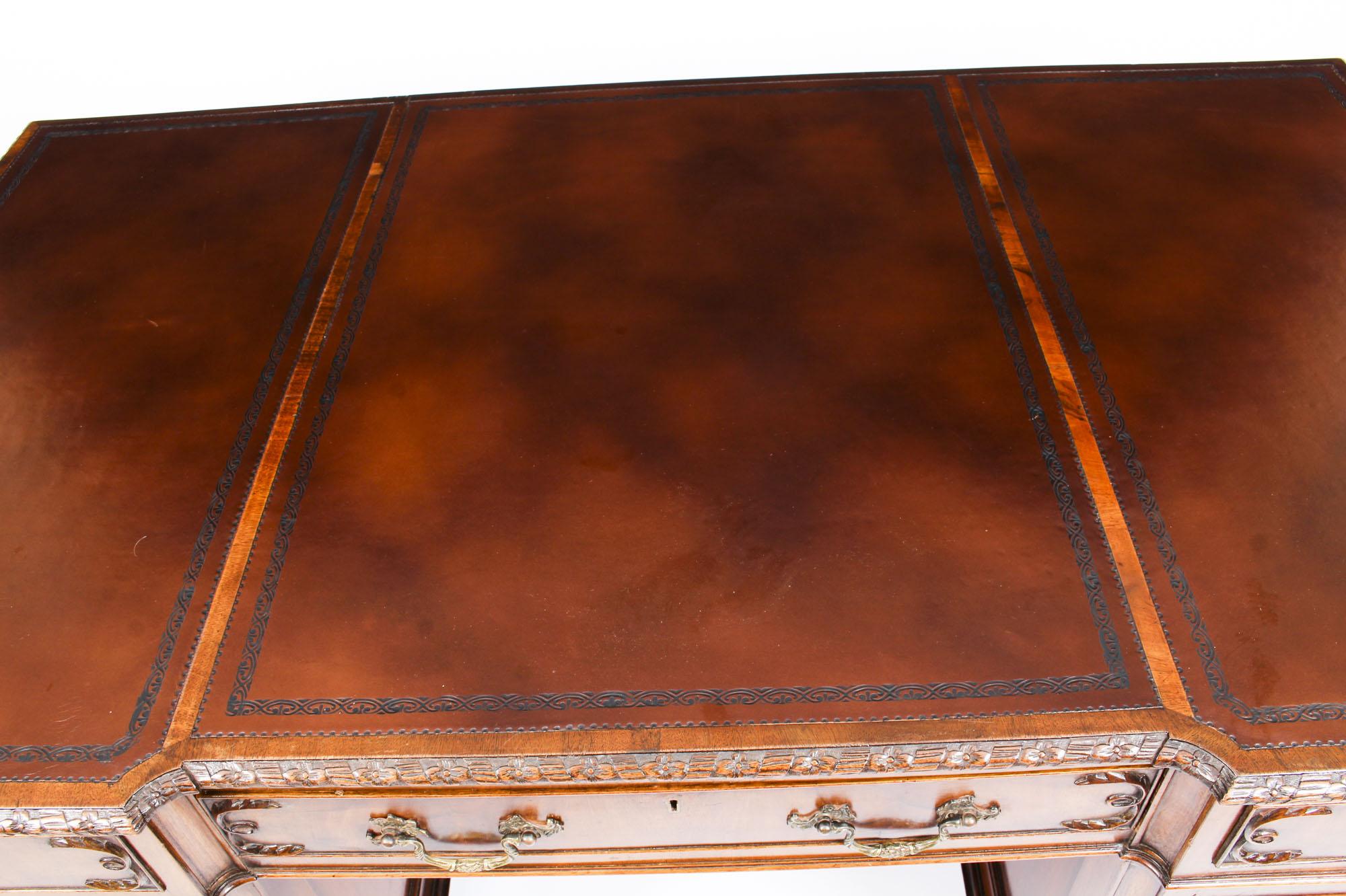 Antique Flame Mahogany Partners Pedestal Desk George III Revival 19th Century 4
