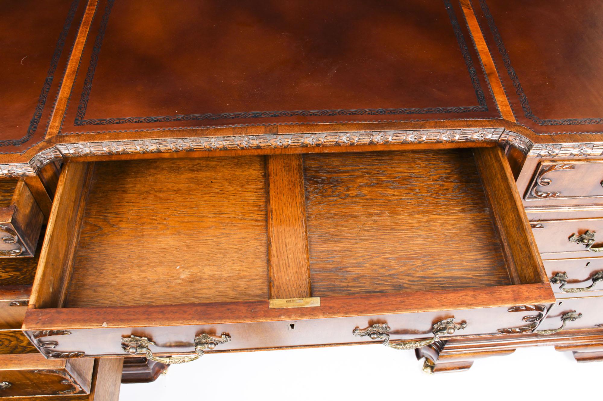 Antique Flame Mahogany Partners Pedestal Desk George III Revival 19th Century 8