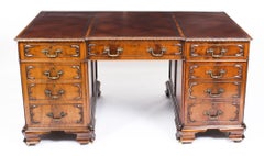 Antique Flame Mahogany Partners Pedestal Desk George III Revival 19th Century