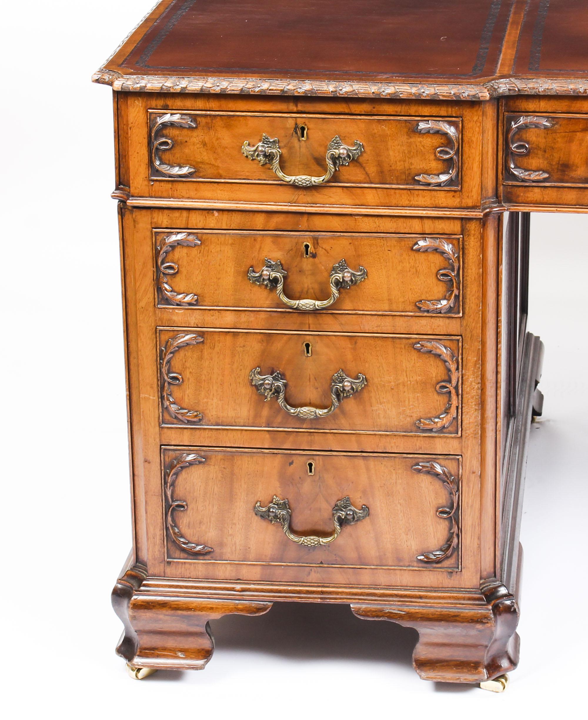 Late 19th Century Antique Flame Mahogany Partners Pedestal Desk George III Revival 19th Century