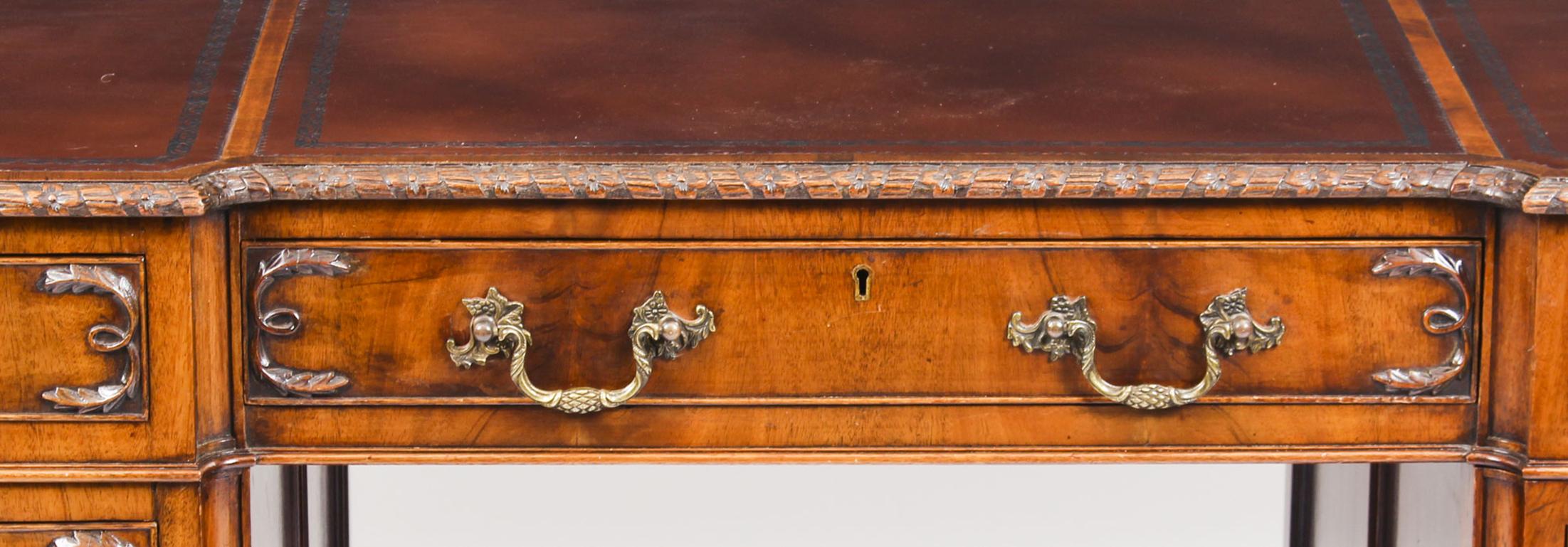 Antique Flame Mahogany Partners Pedestal Desk George III Revival 19th Century 1