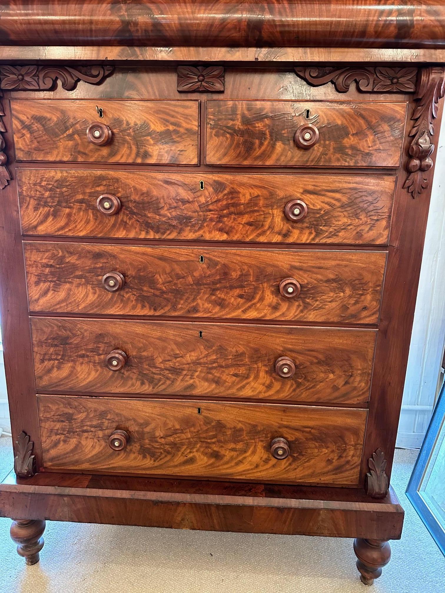 Antique Flame Mahogany Scottish Tall Chest of Drawers 5