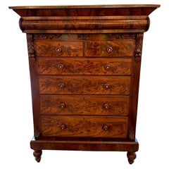 Antique Flame Mahogany Scottish Tall Chest of Drawers