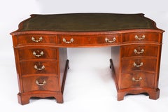Antique Flame Mahogany Serpentine Partners Pedestal Desk 20th Century