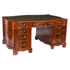 Antique Flame Mahogany Serpentine Partners Pedestal Desk 20th Century