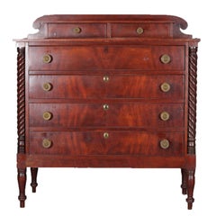 Antique Flame Mahogany Sheraton Chest with Full Rope Twist Columns, circa 1830