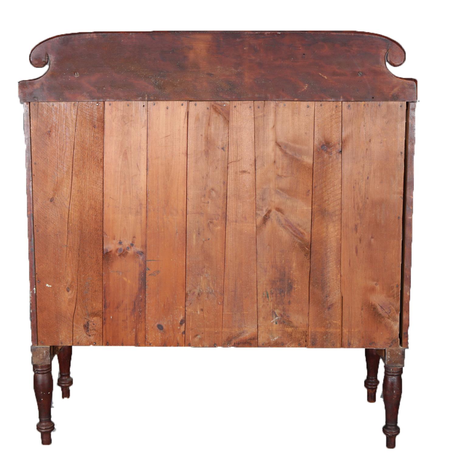 Cast Antique Flame Mahogany Sheraton Chest with Full Rope Twist Columns, circa 1830