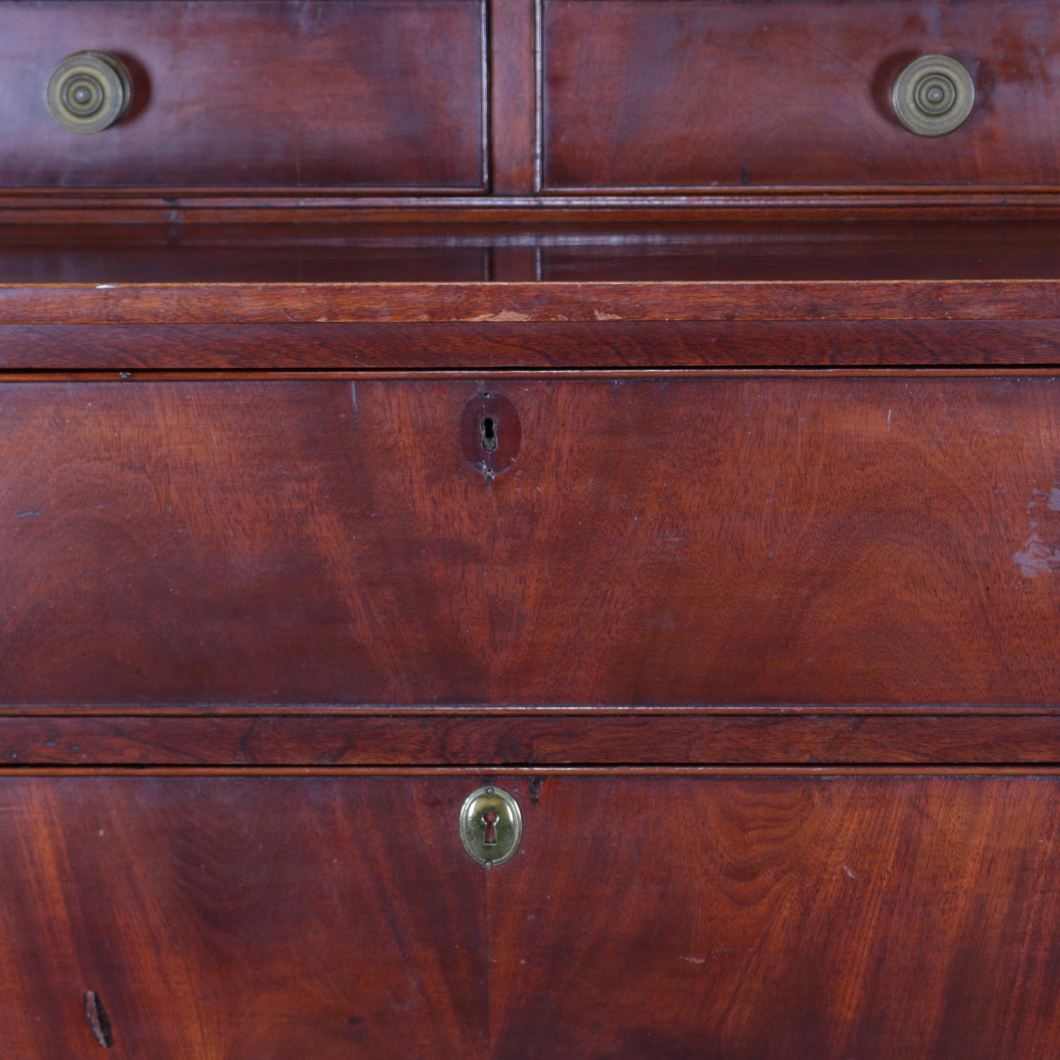 Antique Flame Mahogany Sheraton Chest with Full Rope Twist Columns, circa 1830 In Good Condition In Big Flats, NY