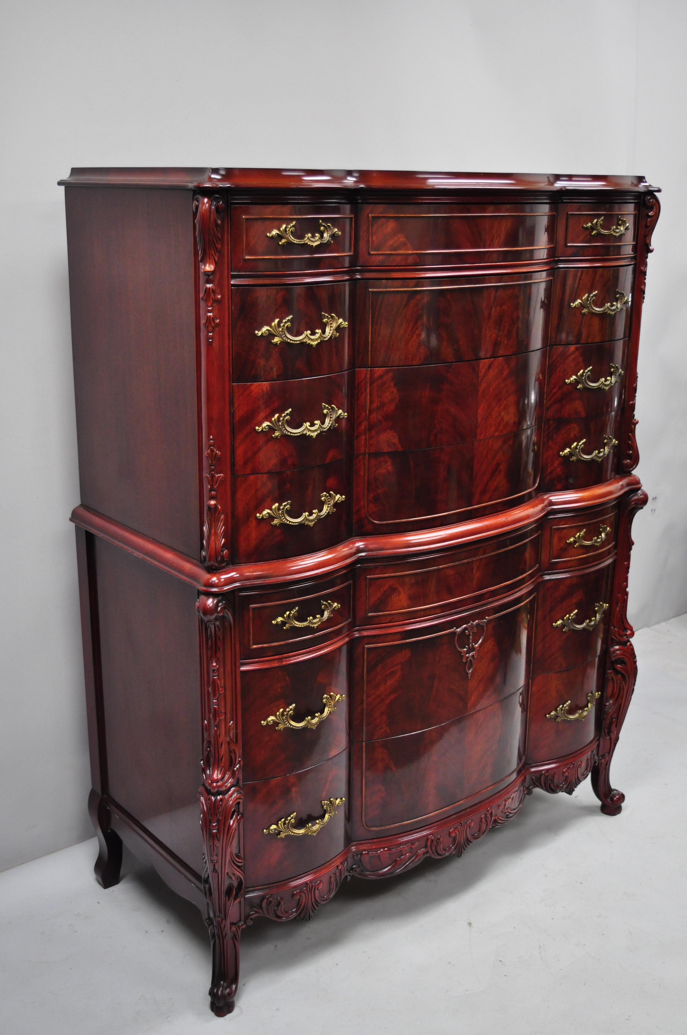 Antique Flamed Mahogany Tall Dresser in the French 