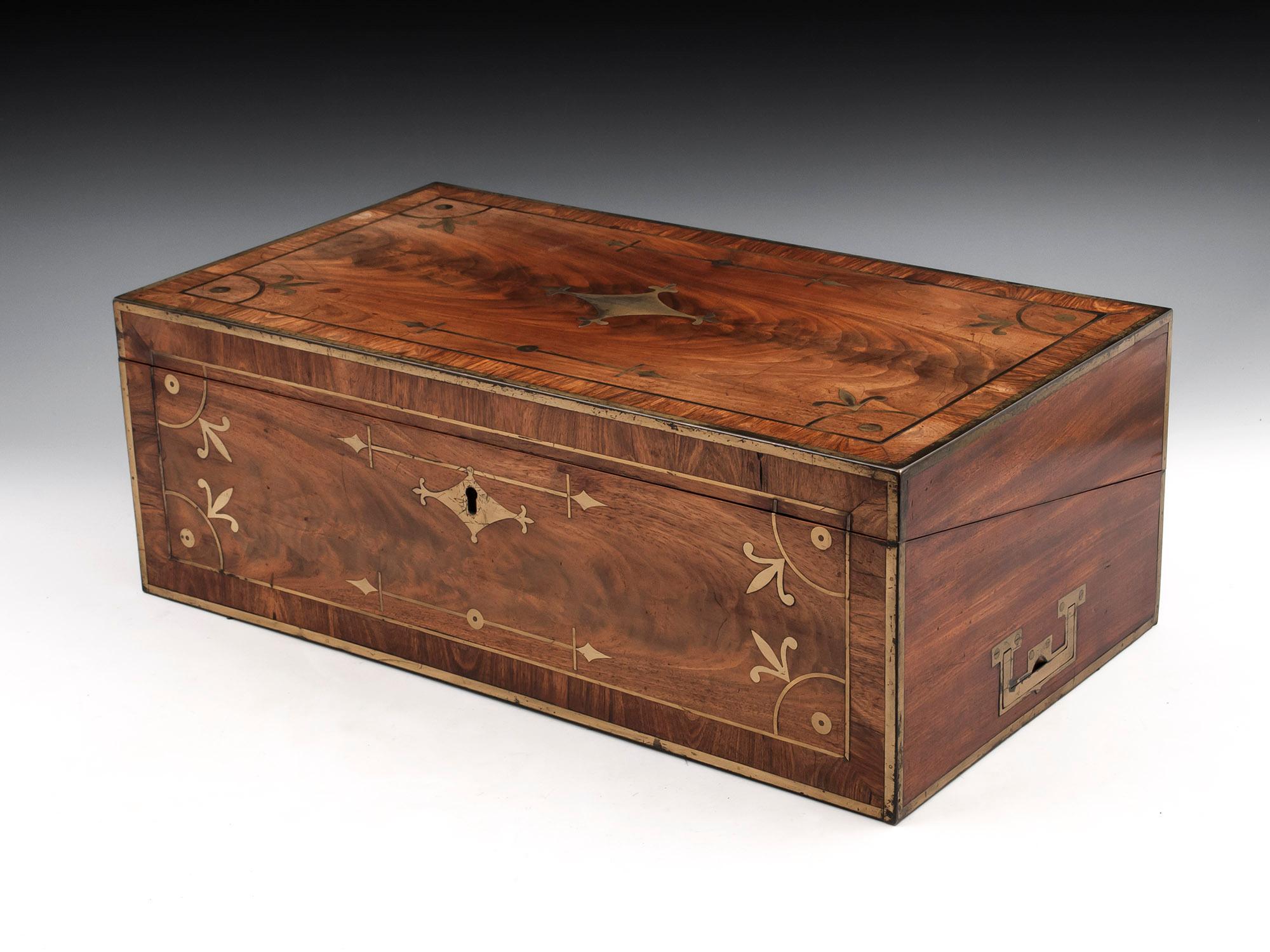 British Antique Mahogany Writing Box has secret compartments Early 19th Century 