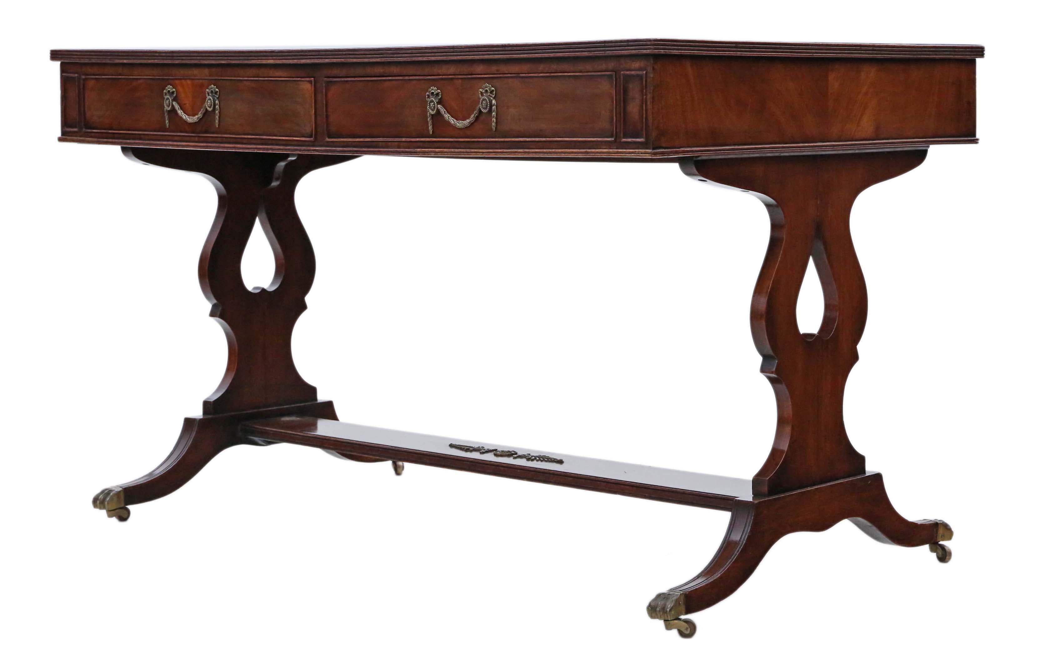 Antique Flame Mahogany Writing Table Desk 19th Century Revival, C1920 2