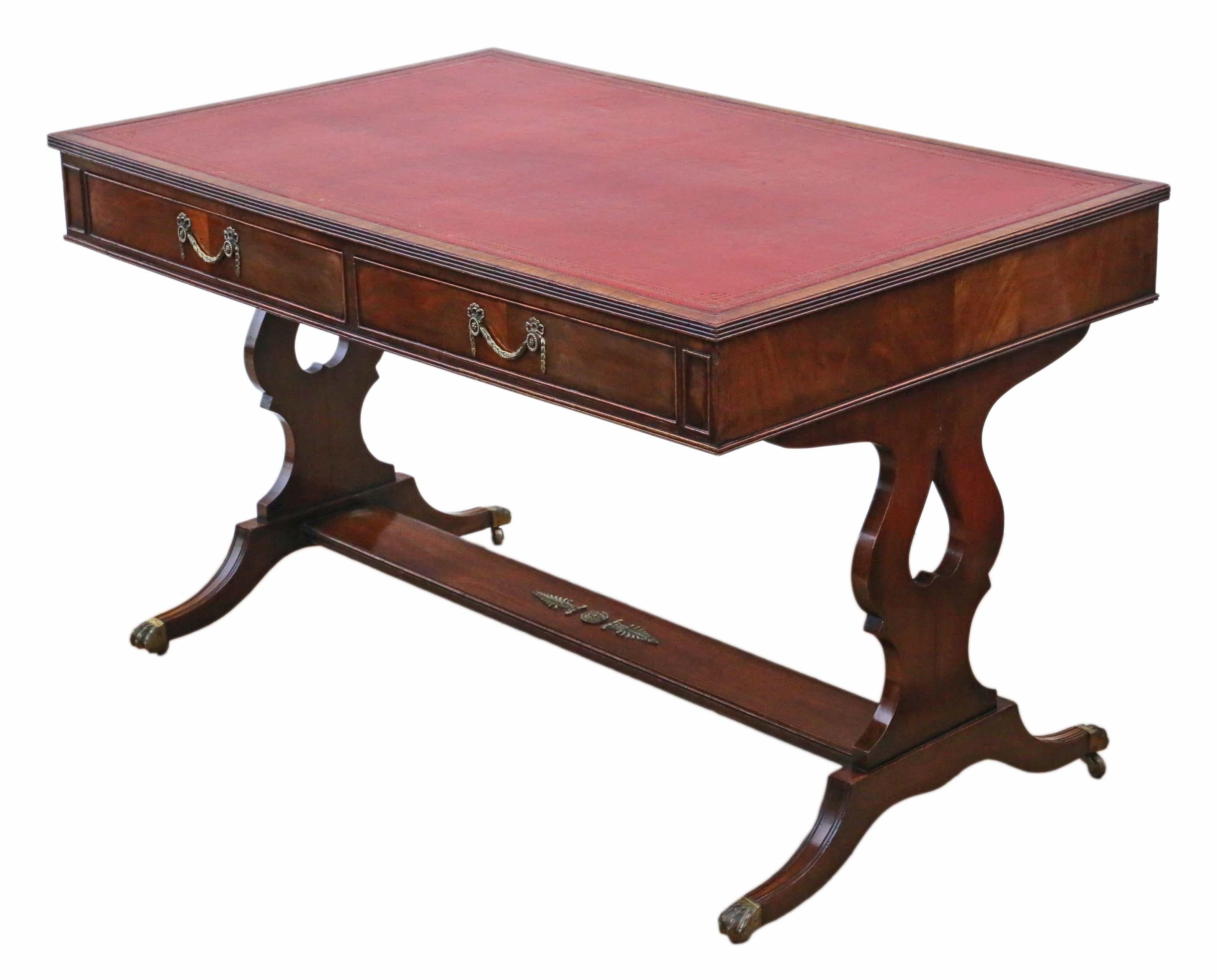 Antique Flame Mahogany Writing Table Desk 19th Century Revival, C1920 3