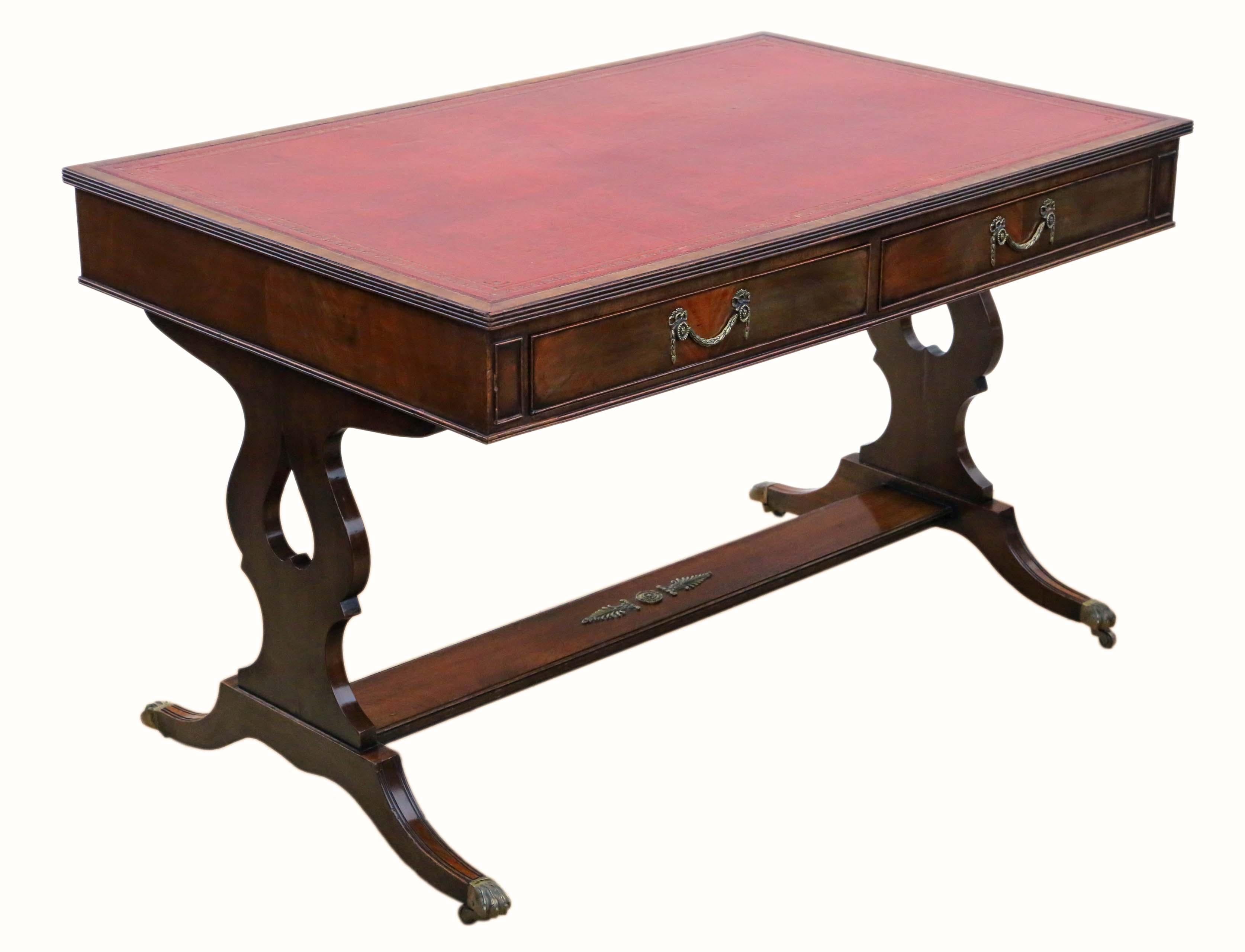 Antique Flame Mahogany Writing Table Desk 19th Century Revival, C1920 4